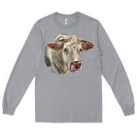 Heather Grey Charolais Cattle Face Long Sleeve Tee - LillyAllenDesigns