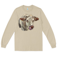 Mushroom Charolais Cattle Face Long Sleeve Tee - LillyAllenDesigns
