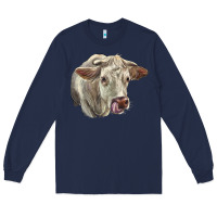 Navy Charolais Cattle Face Long Sleeve Tee - LillyAllenDesigns