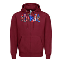 Burgundy 4th of july nurse Zipper Hoodie - NancyCooperArtShop