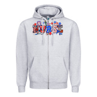 Heather Grey 4th of july nurse Zipper Hoodie - NancyCooperArtShop
