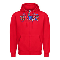 Red 4th of july nurse Zipper Hoodie - NancyCooperArtShop