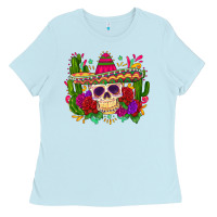 Baby Blue mexican skull Ladies Tee - Zillion Design Studio