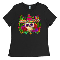 Black mexican skull Ladies Tee - Zillion Design Studio