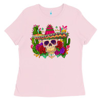 Bubblegum Pink mexican skull Ladies Tee - Zillion Design Studio