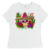 White mexican skull Ladies Tee - Zillion Design Studio