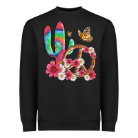 Black cactus peace sign flowers and butterflys Heavyweight Sweatshirt - Artiststas