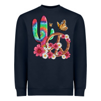 Navy cactus peace sign flowers and butterflys Heavyweight Sweatshirt - Artiststas