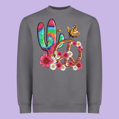 Cactus Peace Sign Flowers And Butterflys Heavyweight Sweatshirt Designed By Artiststas