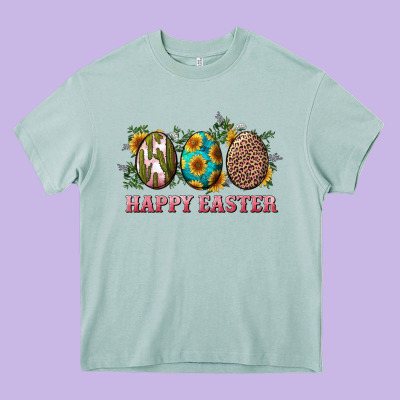 Happy Easter Eggs With Sunflower Leopard And Cactus Heavy Core Tee Designed By Ranaportraitstore
