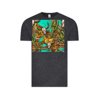 Vintage Black western bull skull and cactus seamless pattern Vintage Tee - BundleAndBundleShop