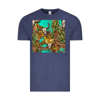 Vintage Denim western bull skull and cactus seamless pattern Vintage Tee - BundleAndBundleShop