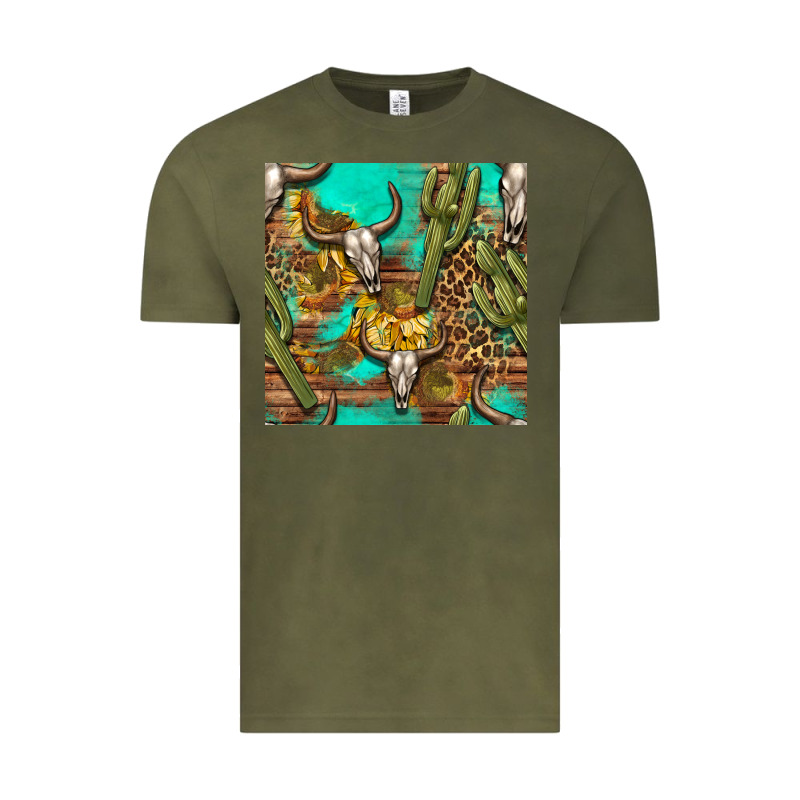 Western Bull Skull And Cactus Seamless Pattern Vintage Tee by BundleAndBundleShop | Teevron