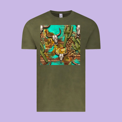 Western Bull Skull And Cactus Seamless Pattern Vintage Tee Designed By Bundleandbundleshop