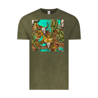 Vintage Olive western bull skull and cactus seamless pattern Vintage Tee - BundleAndBundleShop