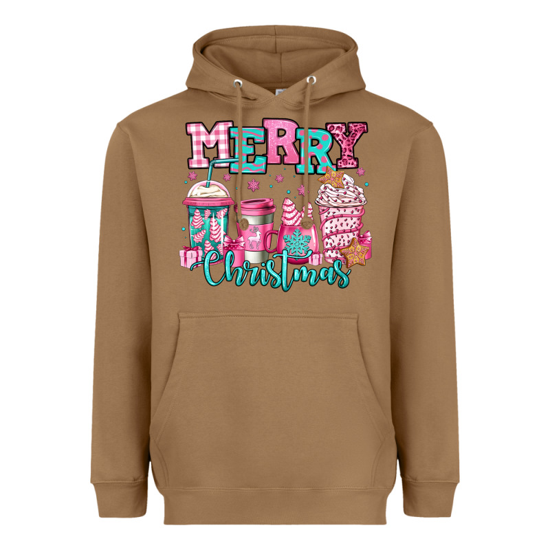Merry Christmas Pink Coffee Cups Heavyweight Hoodie by Jasminsmagicworld | Teevron