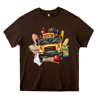 Chocolate Brown school bus driver front Heavy Core Tee - texasbilliewilder