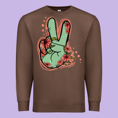 Green Glitter Floral Peace Sign Premium Sweatshirt Designed By Jasminsmagicworld