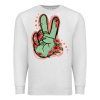 Oatmeal Heather Green Glitter Floral Peace Sign Premium Sweatshirt - Jasminsmagicworld