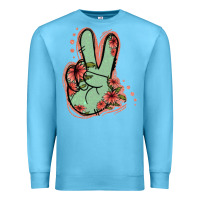 Ocean Blue Green Glitter Floral Peace Sign Premium Sweatshirt - Jasminsmagicworld