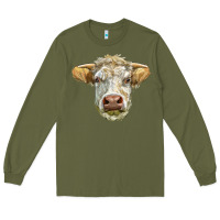 Army Green Charolais bull face Long Sleeve Tee - LillyAllenDesigns