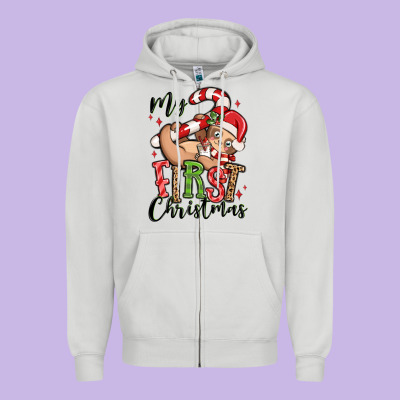 My First Christmas Cute Christmas Sloth Zipper Hoodie Designed By Maliassmallbusiness