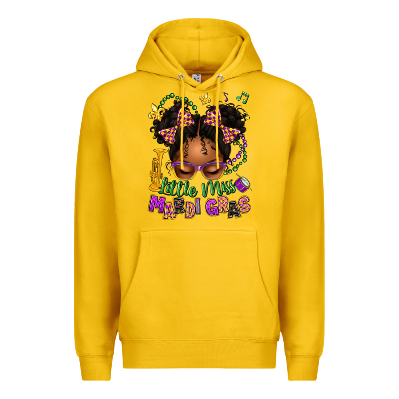 Little Miss Mardi Gras Afro Messy Bun Kid Premium Hoodie by texasbilliewilder | Teevron