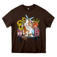Chocolate Brown easter truck with bunny sunflowers and eggs Heavy Core Tee - RanaPortraitStore