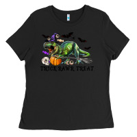 Black T-Rex Trick Rawr Treat Ladies Tee - RanaPortraitStore