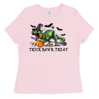 Bubblegum Pink T-Rex Trick Rawr Treat Ladies Tee - RanaPortraitStore