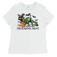 White T-Rex Trick Rawr Treat Ladies Tee - RanaPortraitStore