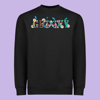 Groovy With Peace  Sign Flowers Heavyweight Sweatshirt Designed By Artiststas