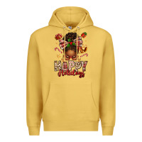 Antique Gold happy holidays christmas afro messy bun Premium Hoodie - texasbilliewilder