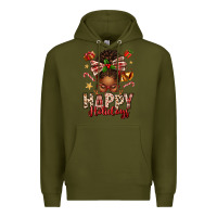 Army Green happy holidays christmas afro messy bun Premium Hoodie - texasbilliewilder