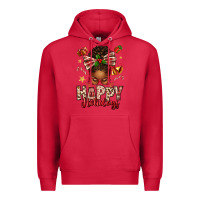 Cardinal happy holidays christmas afro messy bun Premium Hoodie - texasbilliewilder