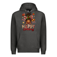 Charcoal Heather happy holidays christmas afro messy bun Premium Hoodie - texasbilliewilder