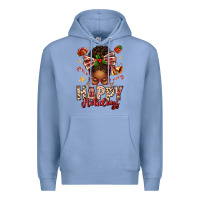 Colony Blue happy holidays christmas afro messy bun Premium Hoodie - texasbilliewilder