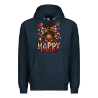 Navy happy holidays christmas afro messy bun Premium Hoodie - texasbilliewilder