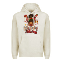Oatmeal Heather happy holidays christmas afro messy bun Premium Hoodie - texasbilliewilder
