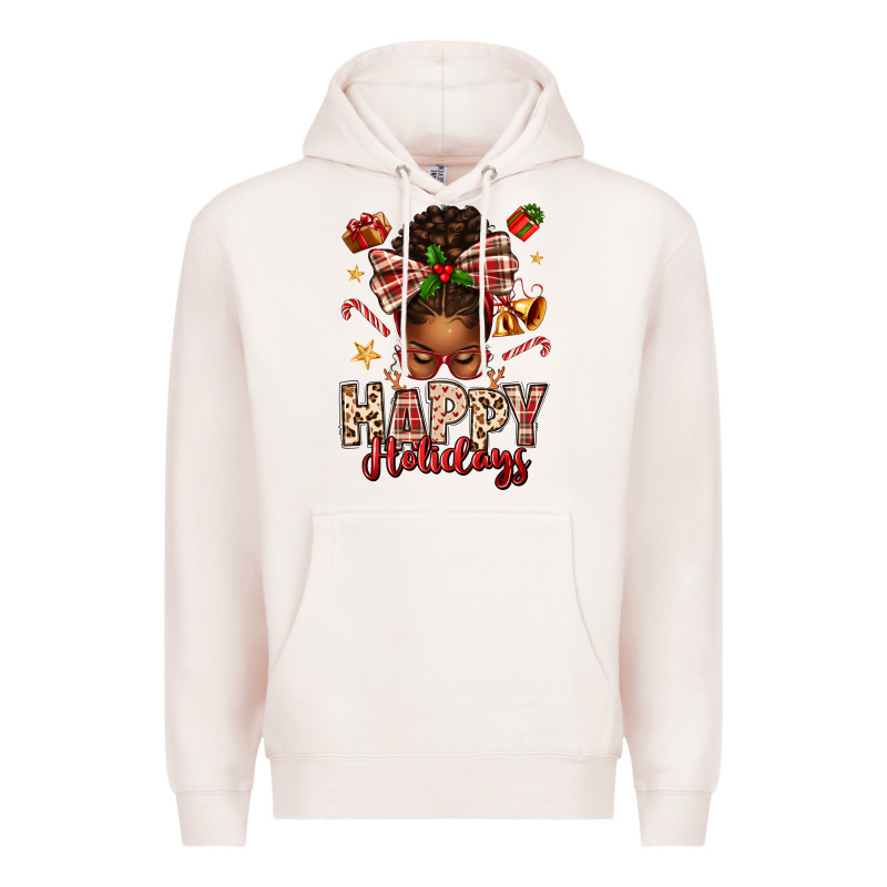 Happy Holidays Christmas Afro Messy Bun Premium Hoodie by texasbilliewilder | Teevron