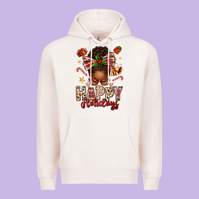 Happy Holidays Christmas Afro Messy Bun Premium Hoodie Designed By Texasbilliewilder