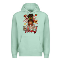 Seafoam happy holidays christmas afro messy bun Premium Hoodie - texasbilliewilder