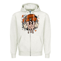 Oatmeal Heather basketball game day Zipper Hoodie - MaliasSmallBusiness