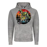 Cloud Rock t rex dinosaur riding bicycle with retro forest sunset Vintage Hoodie - RanaPortraitStore