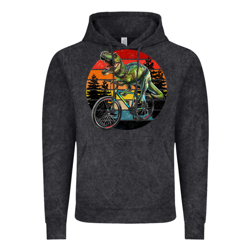 T Rex Dinosaur Riding Bicycle With Retro Forest Sunset Vintage Hoodie by RanaPortraitStore | Teevron