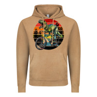 Vintage Camel t rex dinosaur riding bicycle with retro forest sunset Vintage Hoodie - RanaPortraitStore