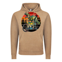 Vintage Coffee t rex dinosaur riding bicycle with retro forest sunset Vintage Hoodie - RanaPortraitStore