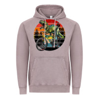 Vintage Zinc t rex dinosaur riding bicycle with retro forest sunset Vintage Hoodie - RanaPortraitStore