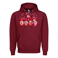 Burgundy all you need is love Zipper Hoodie - NancyCooperArtShop