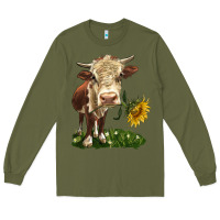 Army Green hereford heifer with sunflower Long Sleeve Tee - LillyAllenDesigns